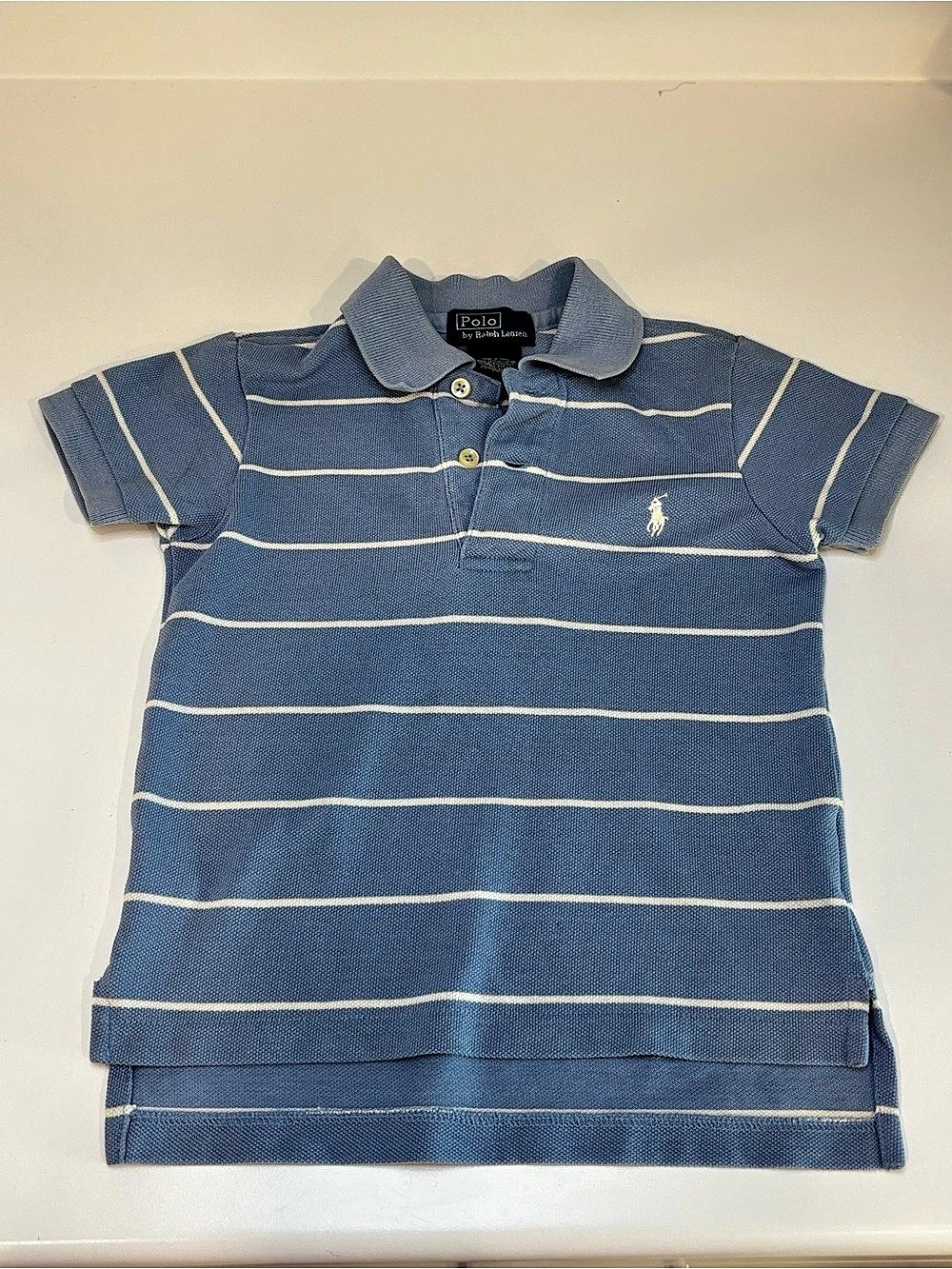 Vintage Y2K Polo Ralph Lauren Striped Cotton Polo Shirt Blue & White Boys 2T